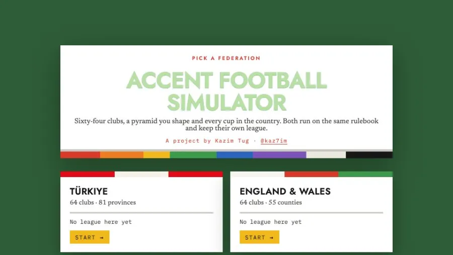 Accent Football Simulator running in the browser, screen 2 captured by PlayNewt on October 27, 2026