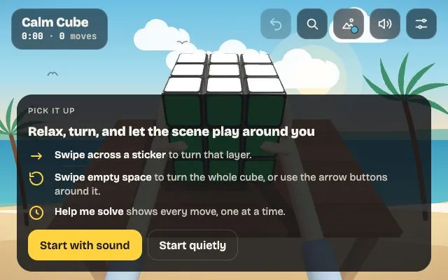 Calm Rubiks Cube running in the browser, screen 1 captured by PlayNewt on October 26, 2026