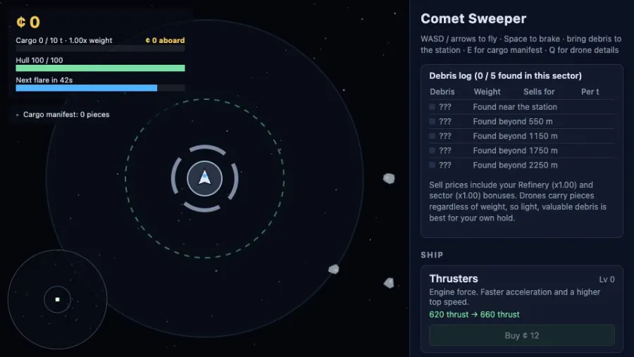 Comet Sweeper running in the browser, screen 1 captured by PlayNewt on October 26, 2026