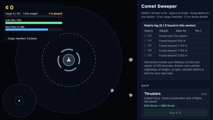 Comet Sweeper running in the browser, screen 2 captured by PlayNewt on October 26, 2026