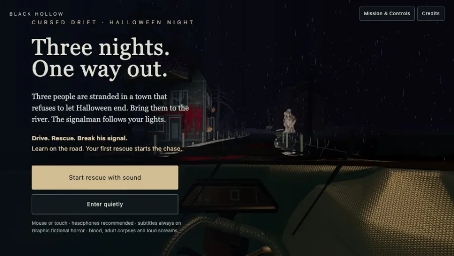Cursed Drift: Black Hollow running in the browser, screen 1 captured by PlayNewt on October 27, 2026