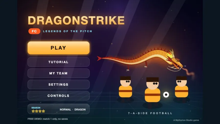 Dragonstrike FC (Free Demo) running in the browser, screen 1 captured by PlayNewt on October 26, 2026