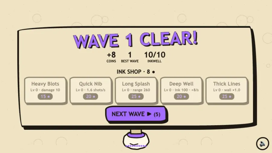 Inkwall Idle Defense running in the browser, screen 2 captured by PlayNewt on October 27, 2026