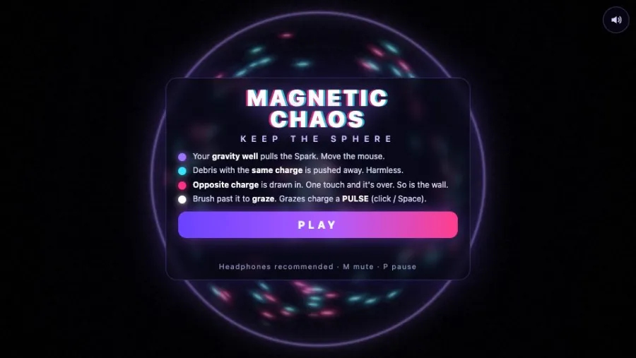 Magnetic Chaos: Keep the Sphere running in the browser, screen 2 captured by PlayNewt on October 27, 2026