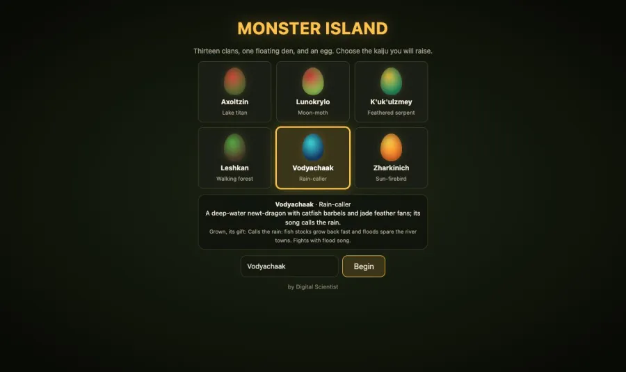 Monster Island running in the browser, screen 2 captured by PlayNewt on October 26, 2026