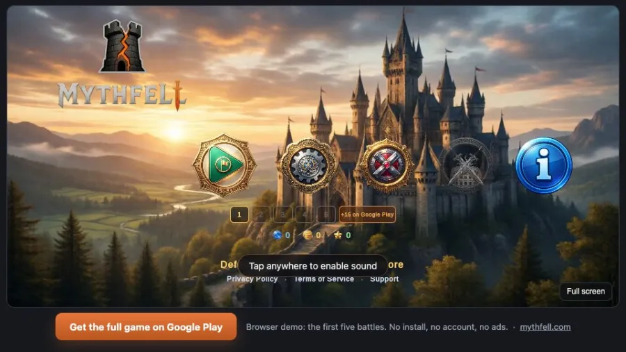 Mythfell running in the browser, screen 1 captured by PlayNewt on October 26, 2026
