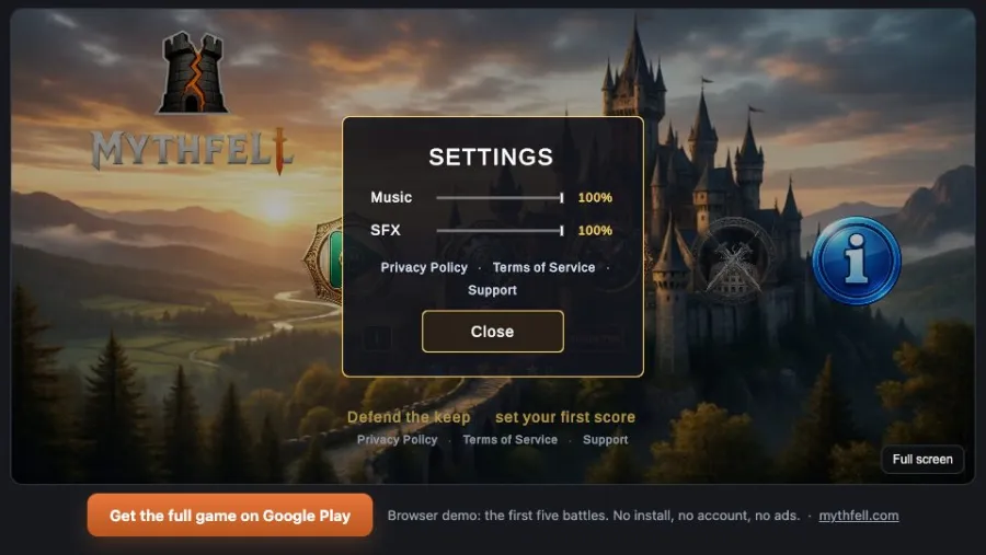 Mythfell running in the browser, screen 2 captured by PlayNewt on October 26, 2026