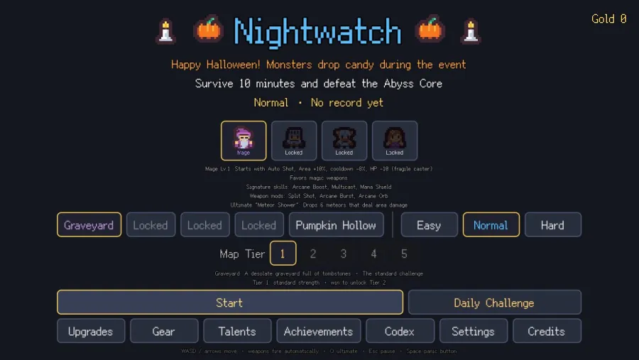 Nightwatch: Horde Survival running in the browser, screen 2 captured by PlayNewt on October 27, 2026