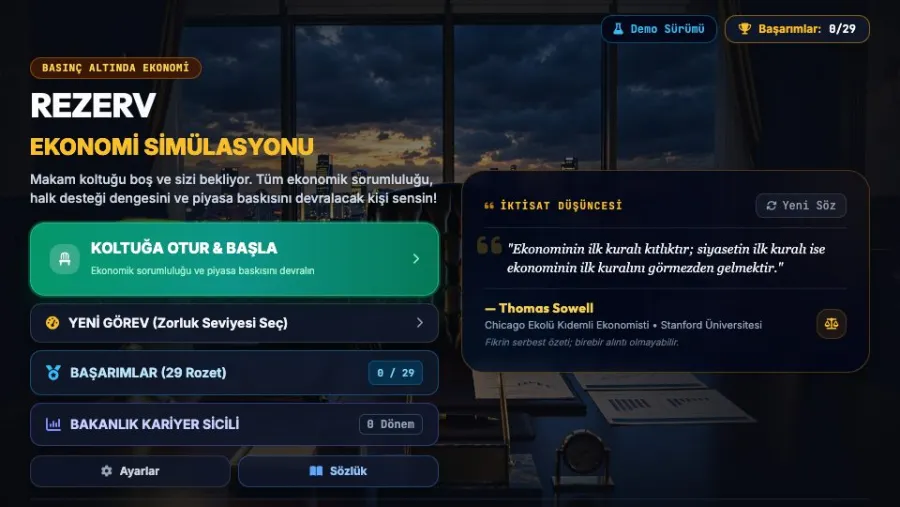 Rezerv: Economy Simulator running in the browser, screen 2 captured by PlayNewt on October 26, 2026