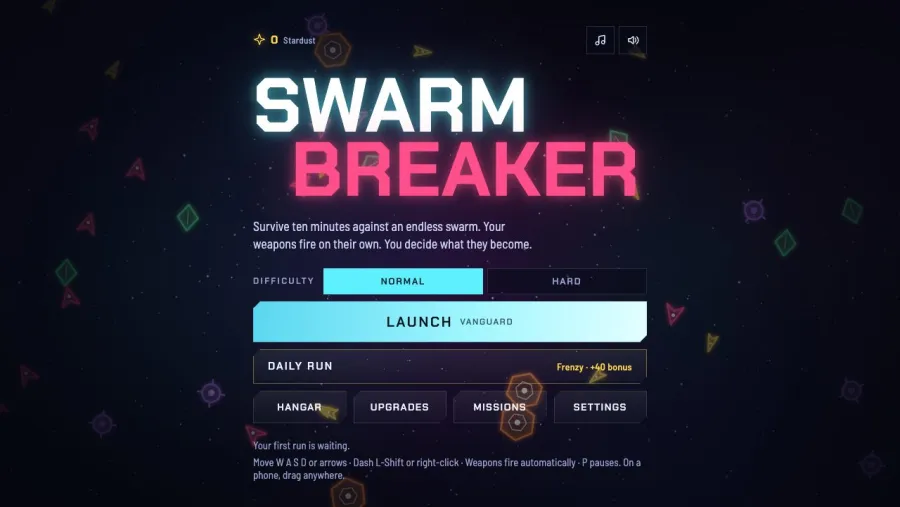 Swarmbreaker running in the browser, screen 1 captured by PlayNewt on October 26, 2026
