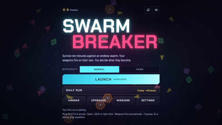 Swarmbreaker running in the browser, screen 2 captured by PlayNewt on October 26, 2026