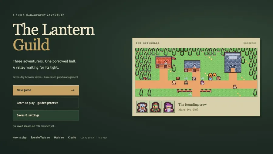 The Lantern Guild running in the browser, screen 2 captured by PlayNewt on October 26, 2026