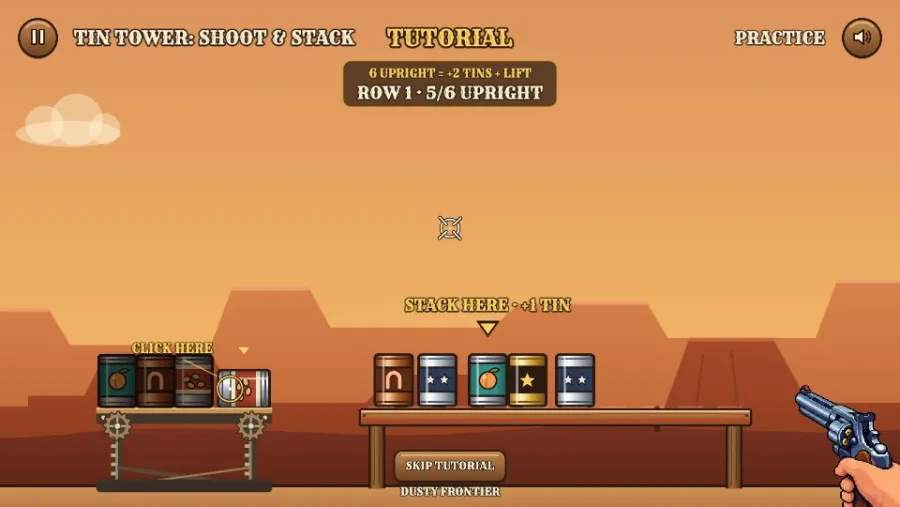 Tin Tower: Shoot & Stack running in the browser, screen 1 captured by PlayNewt on October 26, 2026